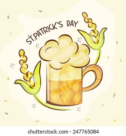 Creative beer mug with wheat grain for Happy St. Patrick's Day celebration.