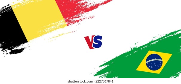 Creative Belgien vs. Brasilien bürsten Flaggen Illustration. Zwei Länderflaggen im Stile eines künstlerischen Pinsels, Hintergrund