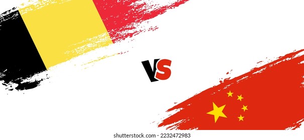 Creativa Bélgica vs China pincel ilustración. Estilo de pincel artificial dos indicadores de país fondo de relación