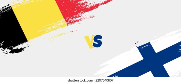 Creative Belgium vs Finland brush flag illustration. Artistic brush style two country flags relationship background