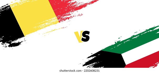 Creative Belgium vs Kuwait brush flag illustration. Artistic brush style two country flags relationship background