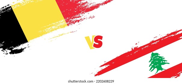 Creative Belgium vs Lebanon brush flag illustration. Artistic brush style two country flags relationship background