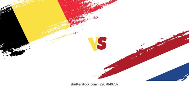 Creative Belgium vs Netherlands brush flag illustration. Artistic brush style two country flags relationship background