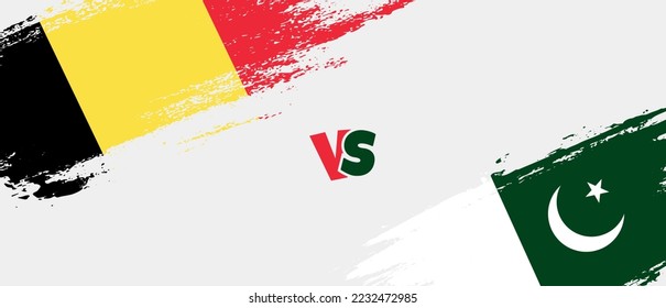 Creative Belgium vs Pakistan brush flag illustration. Artistic brush style two country flags relationship background