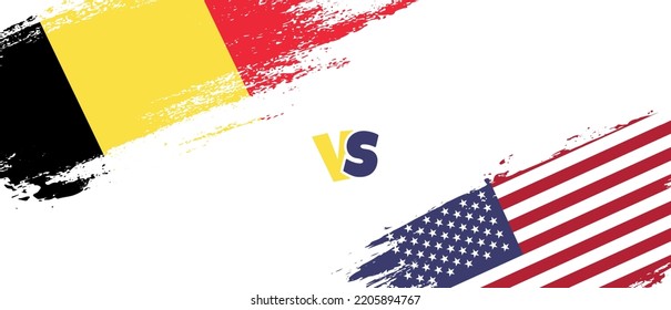Creative Belgium vs United States of America brush flag illustration. Artistic brush style two country flags relationship background