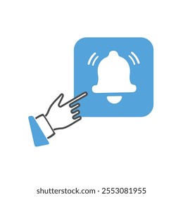 Creative bell icon signs with hand. Visually perfect notification bell vector design, ringing bell icon.