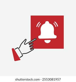 Creative bell icon signs with hand. Visually perfect notification bell vector design, ringing bell icon.