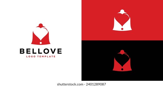 Creative Bell Love Logo Design. Bell and Love Negative Space Combinantion with Modern Style. Icon Symbol Design Template.