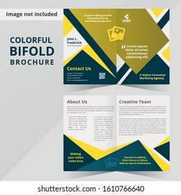 Creative Bi Fold Brochure Design. Magazine cover page template. Abstract vector flat design.