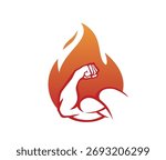 creative bicep muscle and fire flame logo vector icon symbol	
