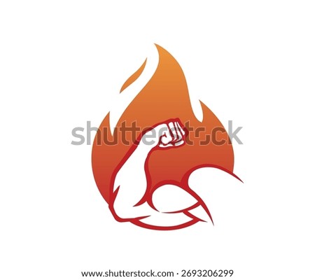 creative bicep muscle and fire flame logo vector icon symbol	
