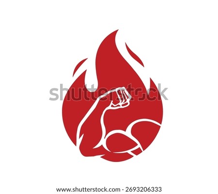 creative bicep muscle and fire flame logo vector icon symbol	
