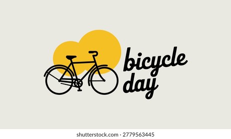 creative bicycle day illustration with vintage bicycle and stylish handwritten typography on minimal background representing cycling culture, eco friendly transport and healthy living