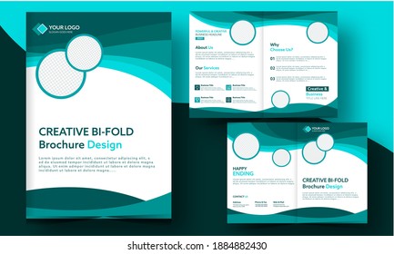 Diseño De Folleto Creativo Bi-Fold Con Espacio Para Imágenes En Vista Delantera Y Retrospectiva.