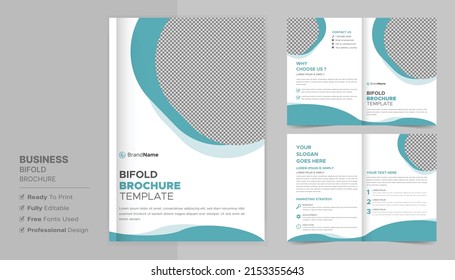 Creative bifold brochure design template. Multipurpose template, include cover, back and inside pages.