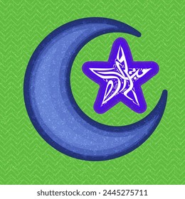 Creative Big Crescent Moon with Arabic Islamic Calligraphy of text Eid Mubarak in Star shape for Muslim Community Festival celebration.