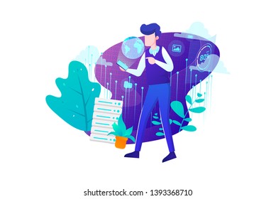 Creative Big Data Technology Vector Illustration In Isolated White Background, suitable for landing page, ui, web banners, mobile apps intro card, print, news editorial, flyer, and event graphics.
