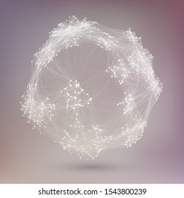 Creative big data visualization. Network information background. Connected spherical system. Social media graph of users.