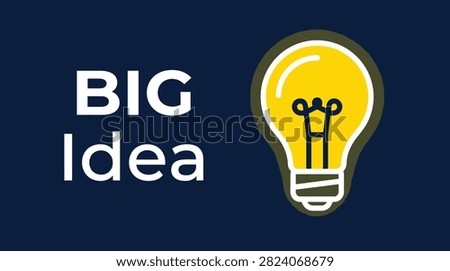 Creative big idea concept with glowing yellow light bulb graphic on dark navy blue background vector flat design illustration