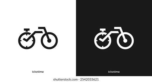 Creative Bike Time Logo. Bicycle and Stopwatch with Minimalist Style. Sports Time Logo, Icon, Symbol, Vector, Design Inspiration.