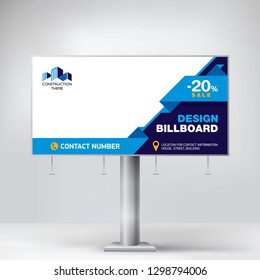 Creative Billboard Design, Layout Banner For Outdoor Advertising,  Geometric Blue Background, Business Concept For The Promotion Of Goods And Services.