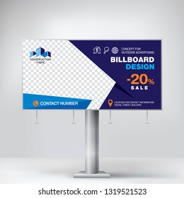 Creative Billboard Design, Layout Banner For Outdoor Advertising,  Geometric Blue Background, Business Concept For The Promotion Of Goods And Services.