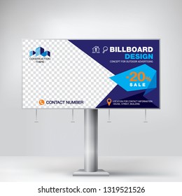Creative billboard design, layout banner for outdoor advertising,  geometric blue background, business concept for the promotion of goods and services.