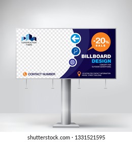 Creative billboard design, layout banner for outdoor advertising,  geometric blue background, business concept for the promotion of goods and services.
