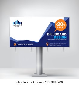 Creative billboard design, layout banner for outdoor advertising,  geometric blue background, business concept for the promotion of goods and services.