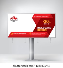 Creative billboard design, layout banner for outdoor advertising,  geometric red background, business concept for the promotion of goods and services.