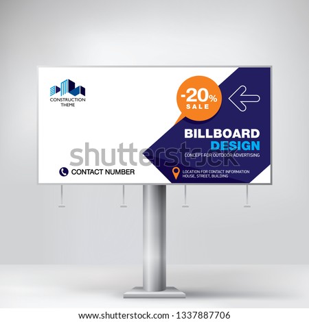 Creative billboard design, layout banner for outdoor advertising,  geometric blue background, business concept for the promotion of goods and services.