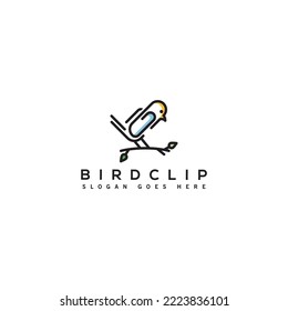 creative bird clip paper logo design, simple bird logo concept vector template linear style