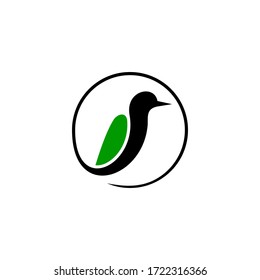 Plantilla de logotipo gráfico de pájaro creativo, elemento de diseño de círculo, aislado en fondo blanco.