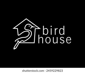 plantilla de diseño de logotipo abstracto de línea de pájaro y casa creativa