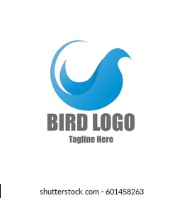 Creative bird icon. Blue symbol for advertising