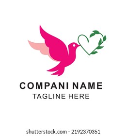 logotipo de pájaro creativo con combinación de corazón