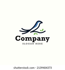 creative bird on branch logo vector design illustration with modern and overlay styles. simple nature bird logo design vector ideas concept isolated on white background.
