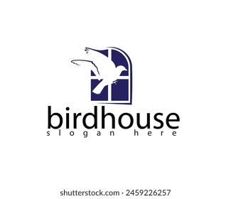 creative bird shadow and window blue logo design template