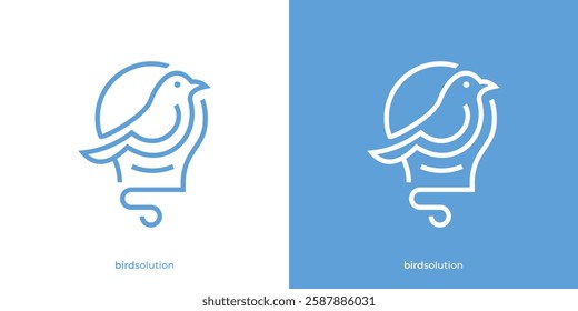 Creative Bird Solution Logo. Bird and Light Bulb Graphic Icon. Smart Bird Logo Design Template.