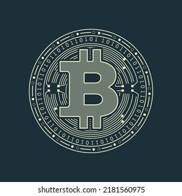 Creative Bitcoin BTC retro vintage line art concept vector illustration 