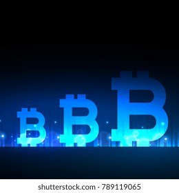 creative bitcoins design with blue light effect