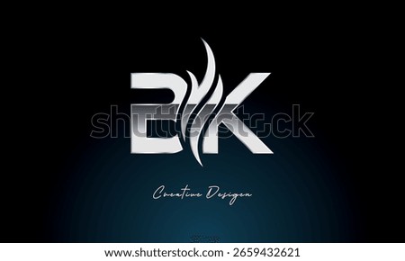 Creative BK Letter Flame Logo Bold Metallic Monogram with Fire Symbol for Premium Chrome Branding and Visual Identity