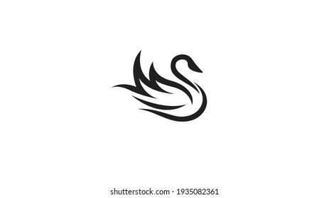 Creative Black Abstract Swan Logo Design Illustration