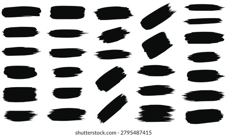 Creative Black Brush Stroke Set Featuring Hand Painted Ink Smears Artistic Grunge Shapes and Modern Design Elements Collection