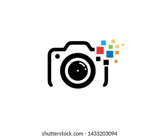 Creative Black Camera Colorful Pixel Logo Design Symbol Vector Illustration