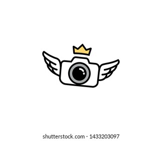 Creative Black Camera Crown Wings Logo Design Symbol Vector Illustration