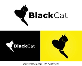 Creative Black Cat logo design vector.Cat logo Template vector illustration