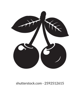 Creative black cherry fruits design with leaves on a white background.