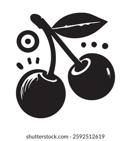 Creative black cherry fruits design with leaves on a white background.