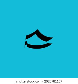 Diseño creativo del logo del campamento en color negro con fondo azul para negocios y marca.